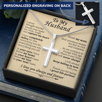 For Husband - Keep Falling In Love - Cross Customize Engraved Cross Necklace