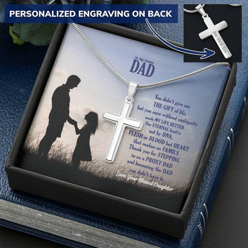 Father's Day Gift For Proxy Dad Customize Engraved Cross Necklace
