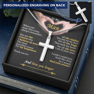 For Your Man - You Are The Reason - Cross Customize Engraved Cross Necklace