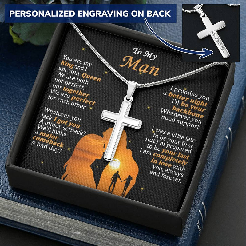 For Your Man - We Are Perfect - Cross Customize Engraved Cross Necklace