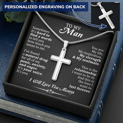 For Your Man - It's You - Cross Customize Engraved Cross Necklace