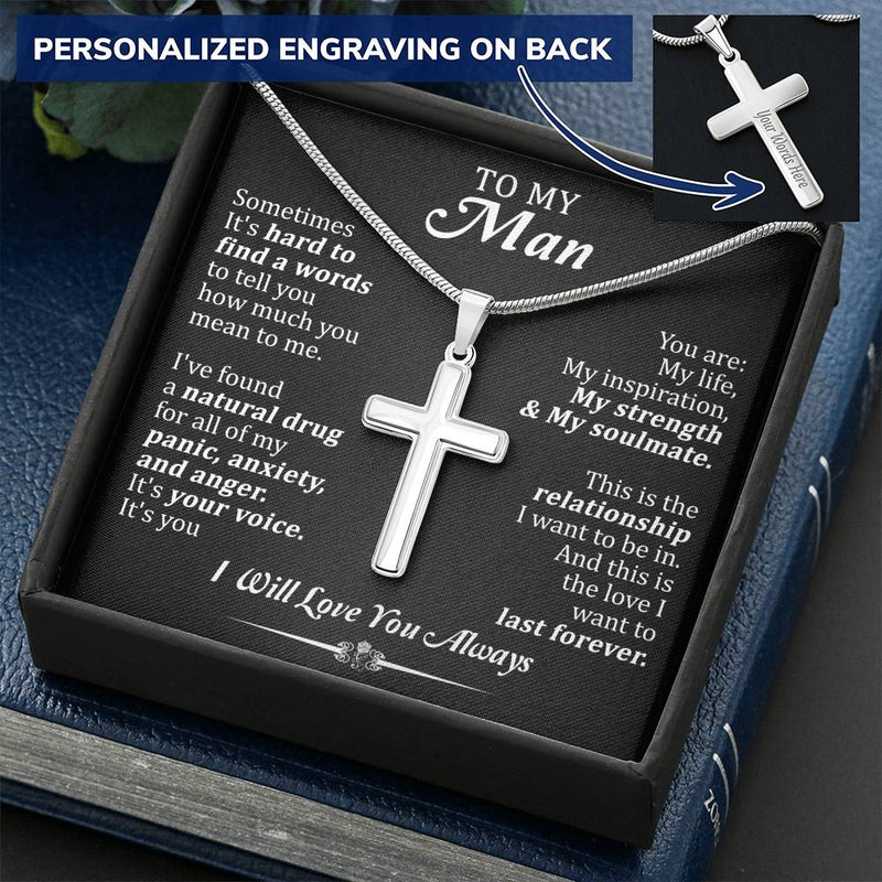For Your Man - It's You - Cross Customize Engraved Cross Necklace