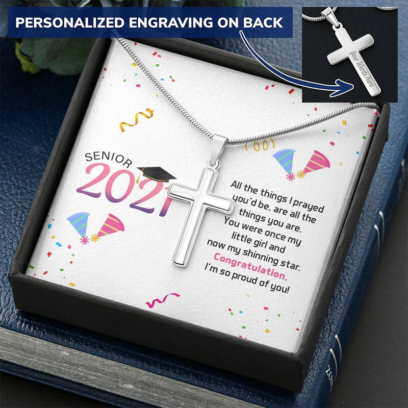 Daughter Graduation Cross Customize Engraved Cross Necklace