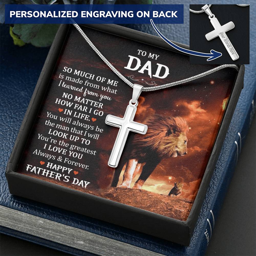 Father&#39;s Day Gift From Son Or Daughter - Cross Necklace With Keepsake Message Card Customize Engraved Cross Necklace