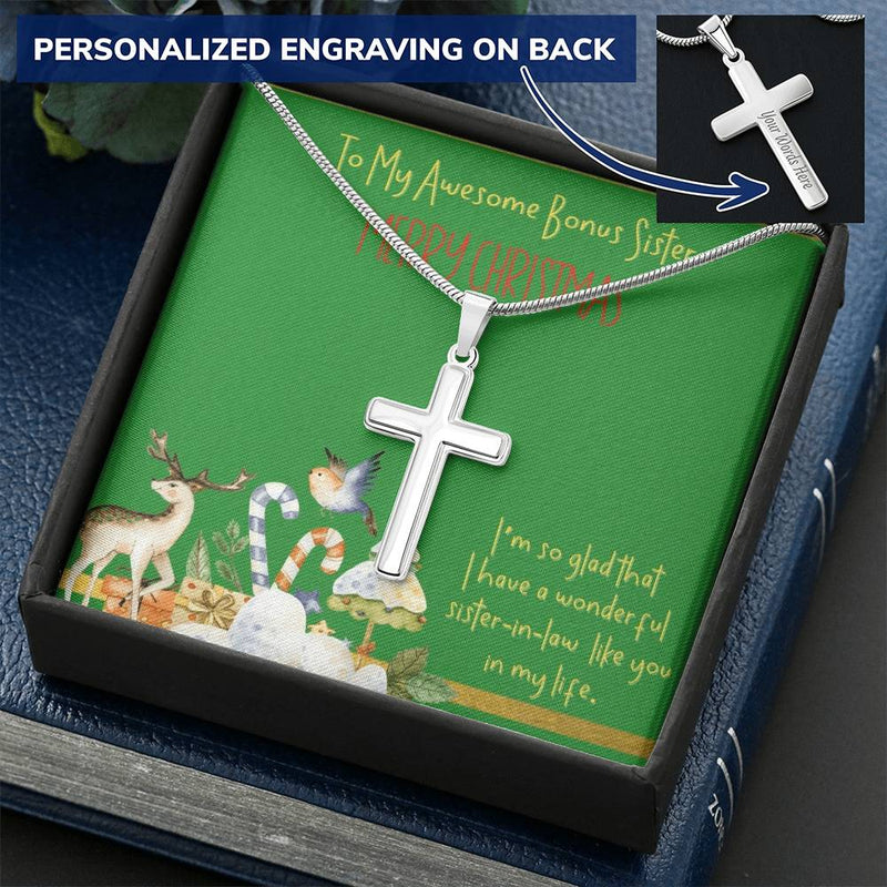 Bonus Sister Cross Necklace Customize Engraved Cross Necklace
