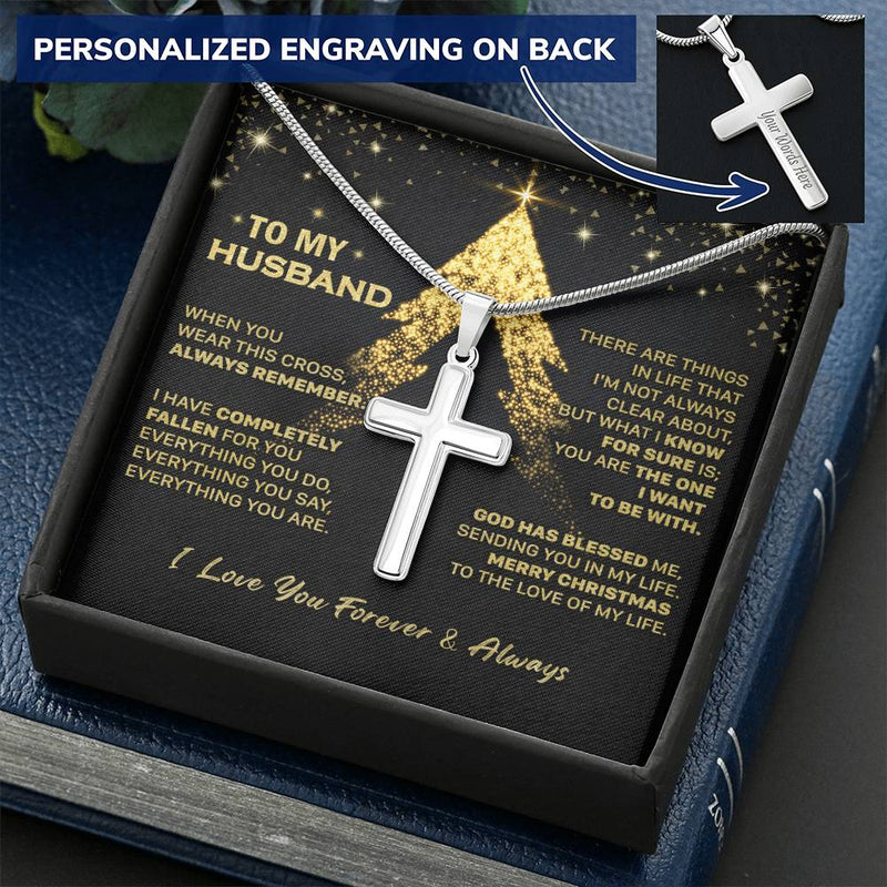 Gift For Husband - God Blessed Me - Cross Customize Engraved Cross Necklace