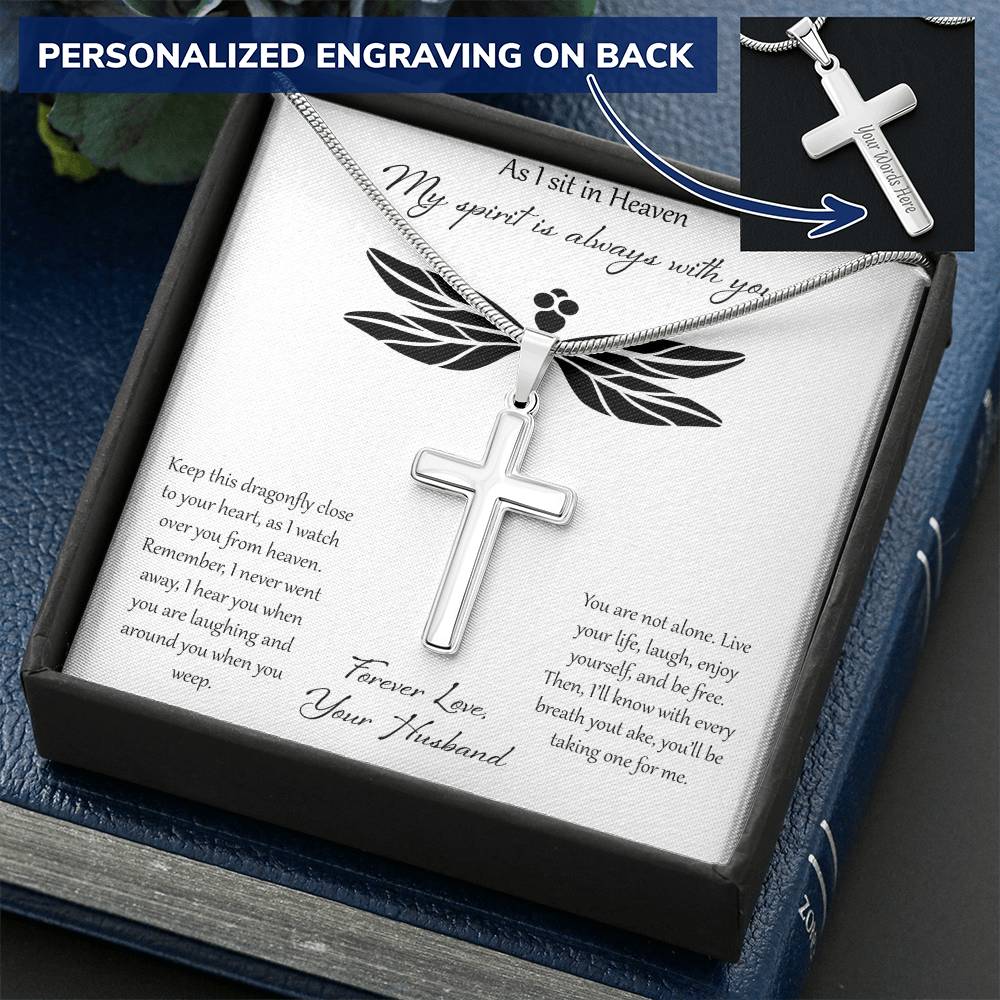 As I Sit In Heaven My Spirit Is Always With You - Husband Customize Engraved Cross Necklace