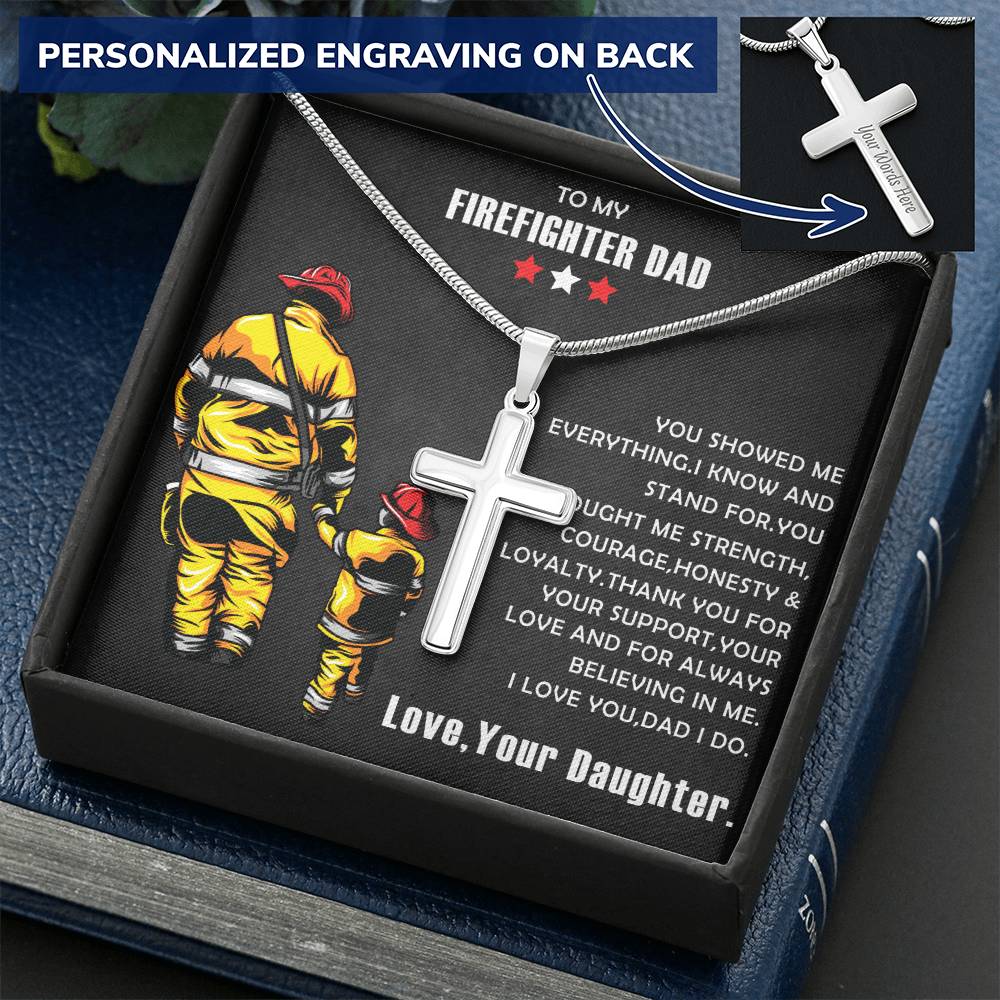 Firefighter Gift- Firefighter Cross Necklace- Father&#39;s Day Gift For Firefighter Customize Engraved Cross Necklace