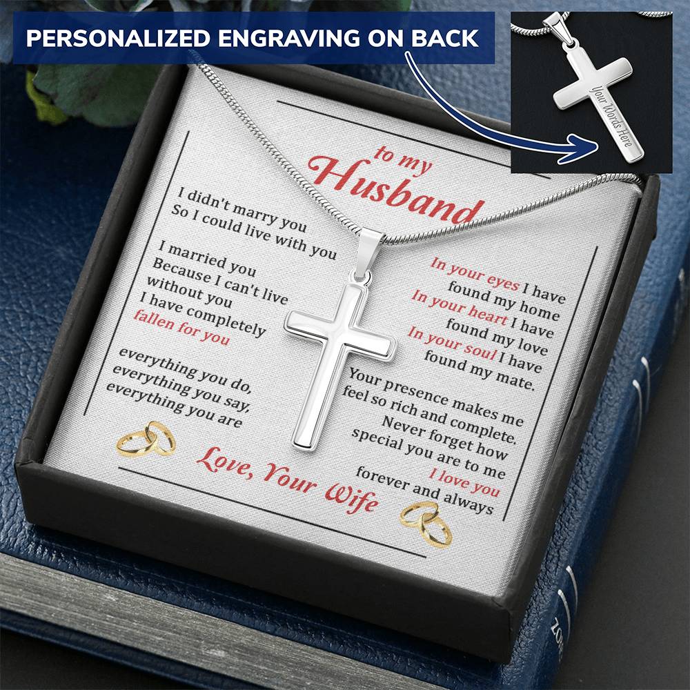 For Husband - Can't Live Without You - Cross Customize Engraved Cross Necklace