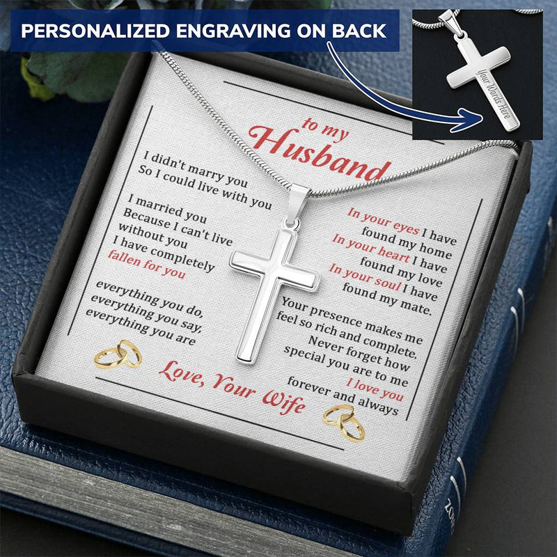 For Husband - Can't Live Without You - Cross Customize Engraved Cross Necklace