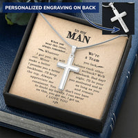 For Your Man - Balance Each Other - Cross Customize Engraved Cross Necklace