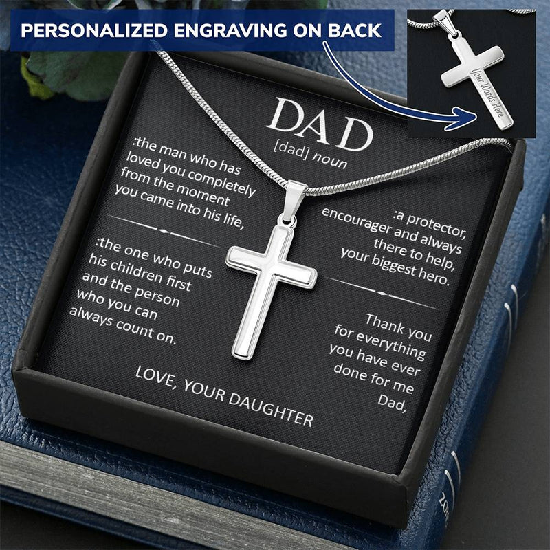 Gift For Dad - Biggest Hero - Cross Customize Engraved Cross Necklace