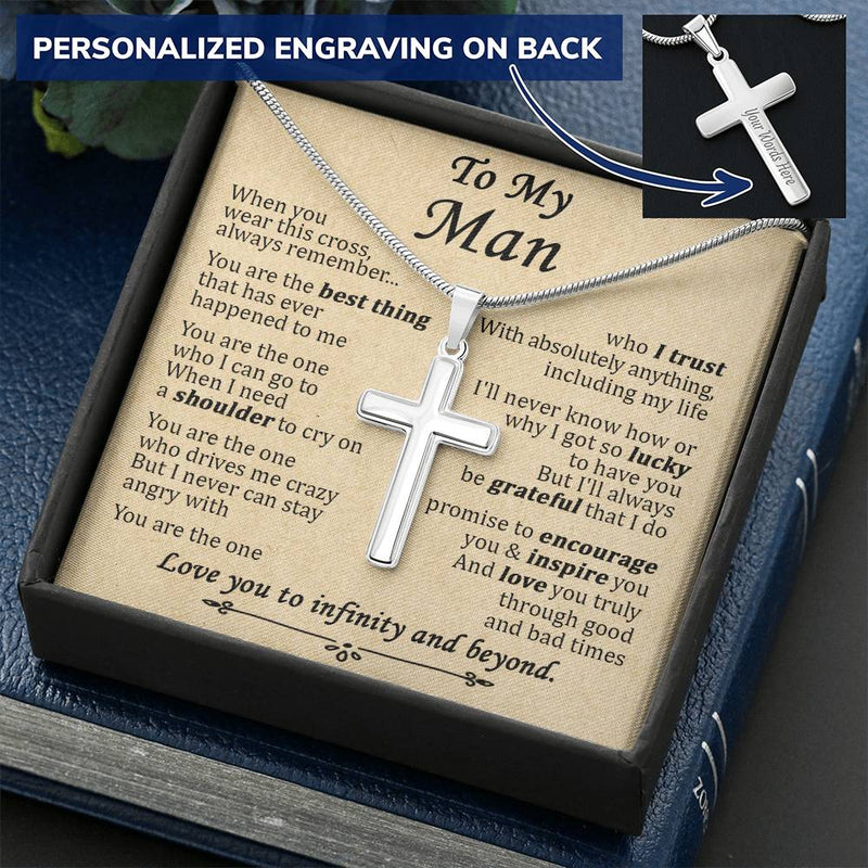 For Your Man - When I Need A Shoulder - Cross Customize Engraved Cross Necklace