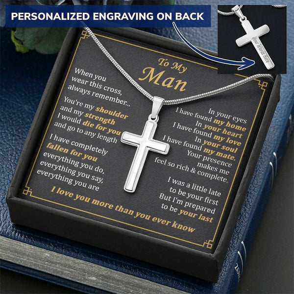 For Your Man - Go To Any Length - Cross Customize Engraved Cross Necklace