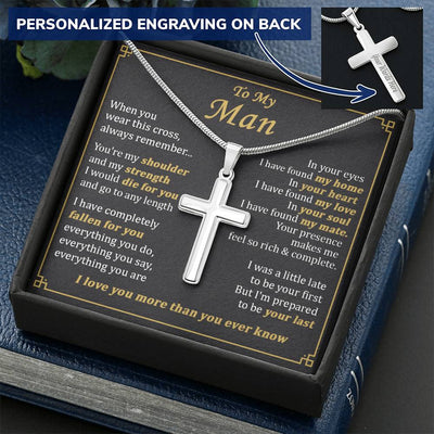 For Your Man - Go To Any Length - Cross Customize Engraved Cross Necklace