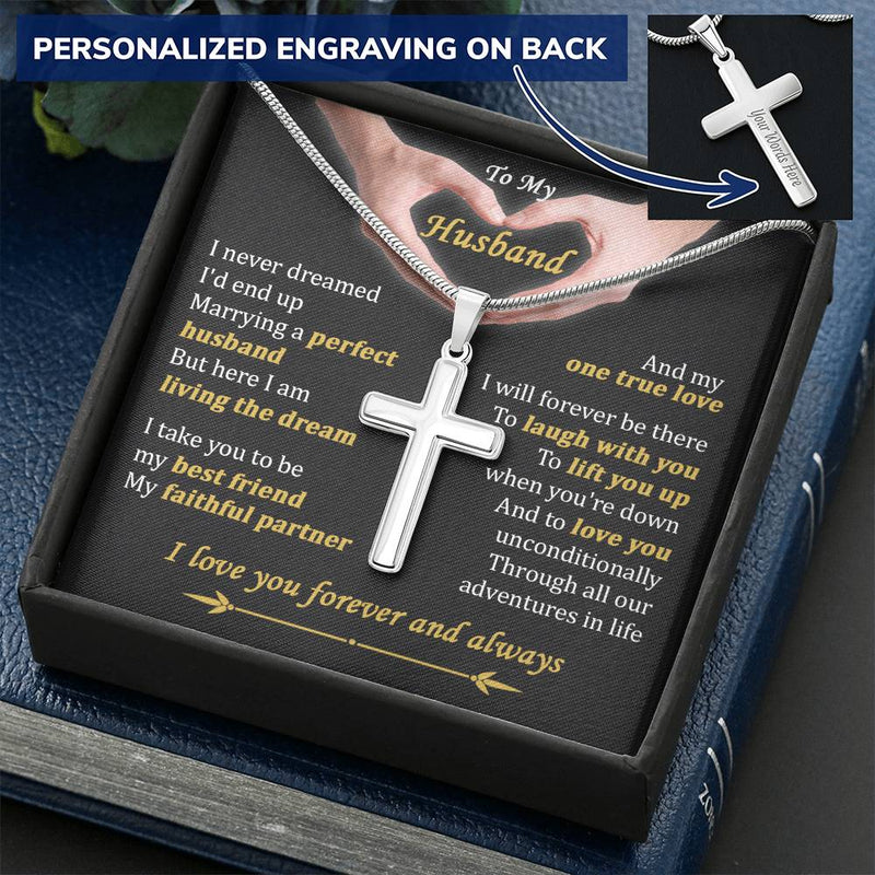 For Husband - Perfect Husband - Cross Customize Engraved Cross Necklace