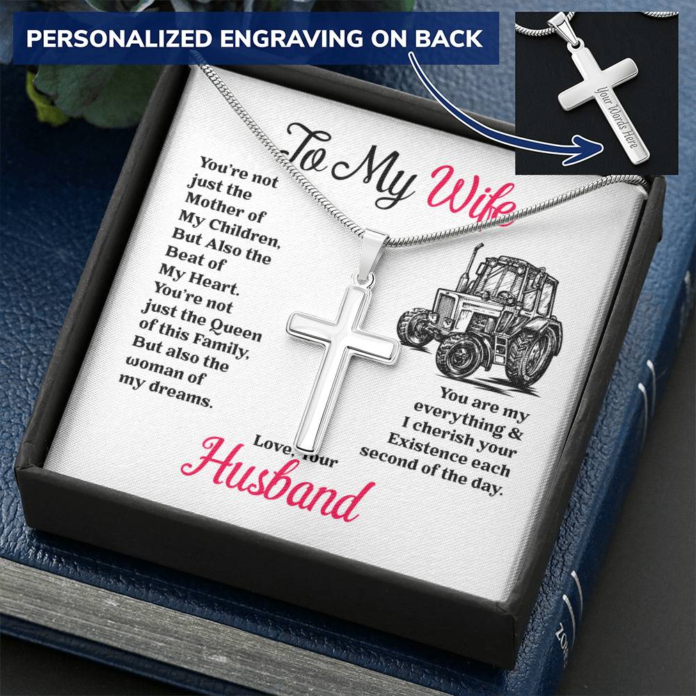 Farmer&#39;s Wife - Cross Necklace Customize Engraved Cross Necklace