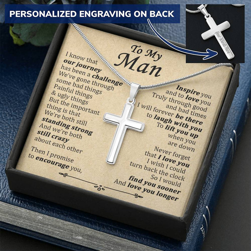For Your Man - When You Are Down - Cross Customize Engraved Cross Necklace