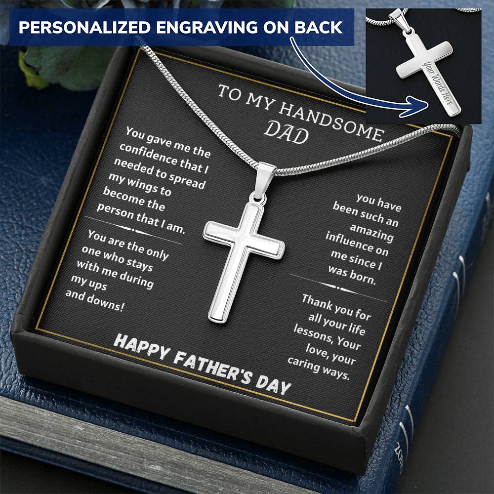 Father&#39;s Day Gift For Dad Customize Engraved Cross Necklace