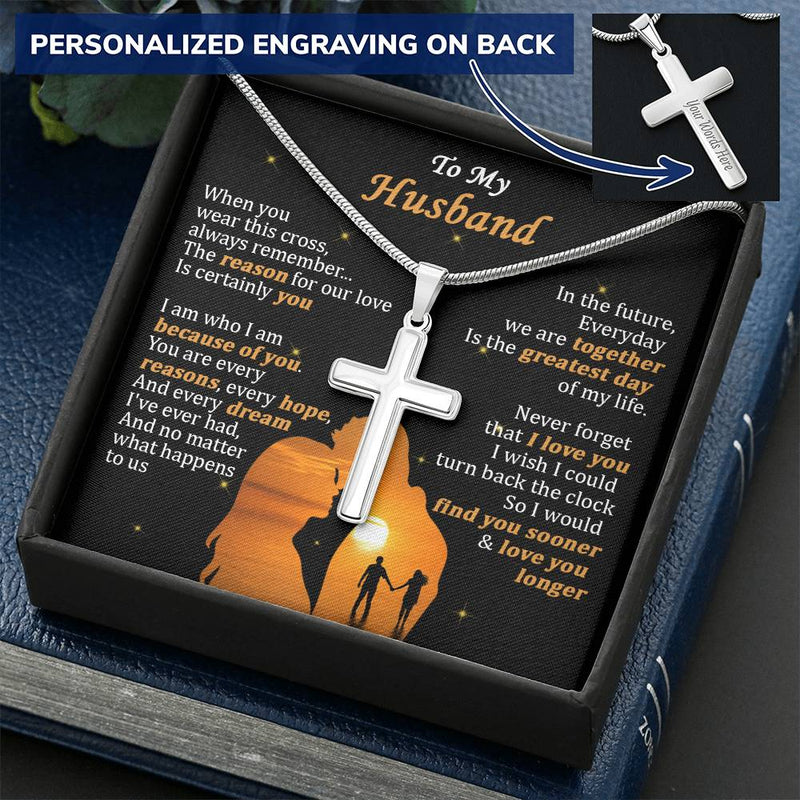 For Husband - Our Love - Cross Customize Engraved Cross Necklace