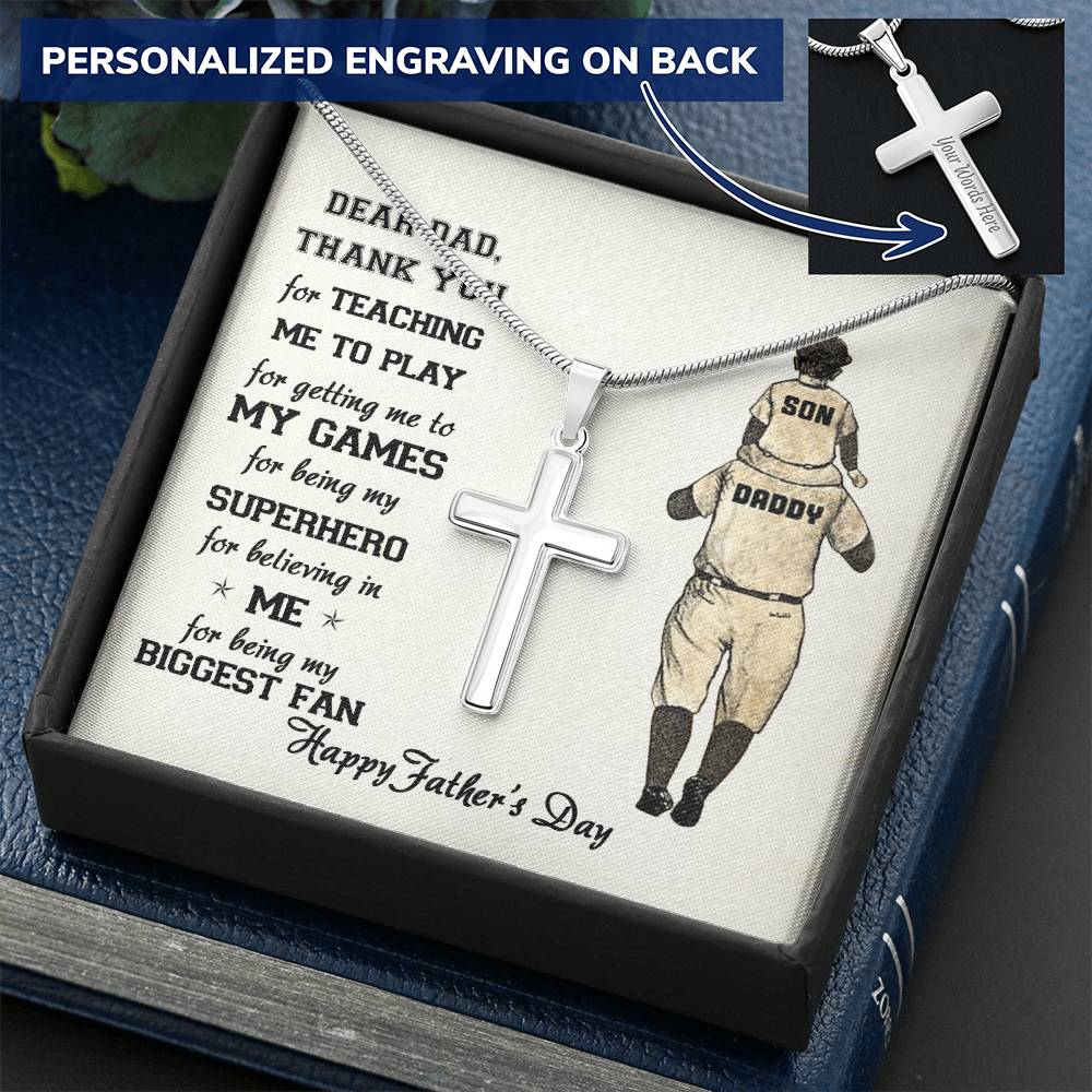 Dear Dad - Thank You Dad - Father&#39;s Day Gift - Luxury Necklace Customize Engraved Cross Necklace