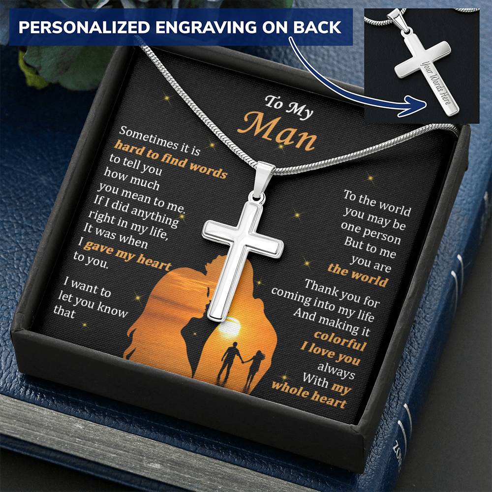 For Your Man - Colorful Life - Cross Customize Engraved Cross Necklace