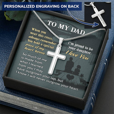 For Dad - Never Outgrow Your Heart - Cross Customize Engraved Cross Necklace