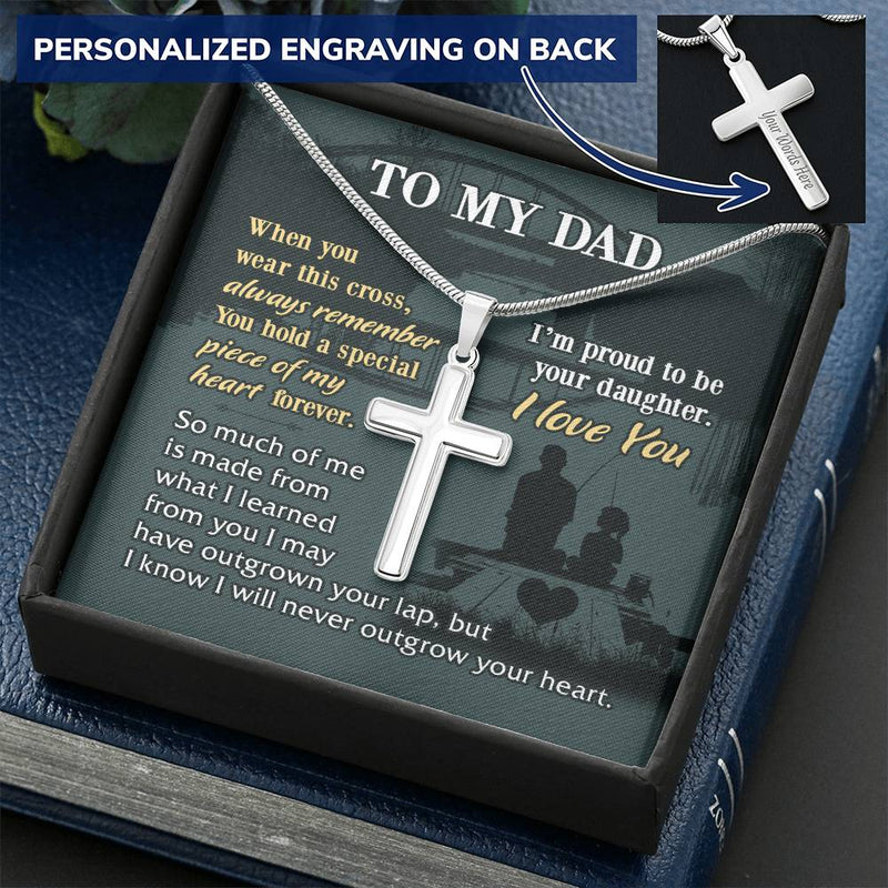 For Dad - Never Outgrow Your Heart - Cross Customize Engraved Cross Necklace