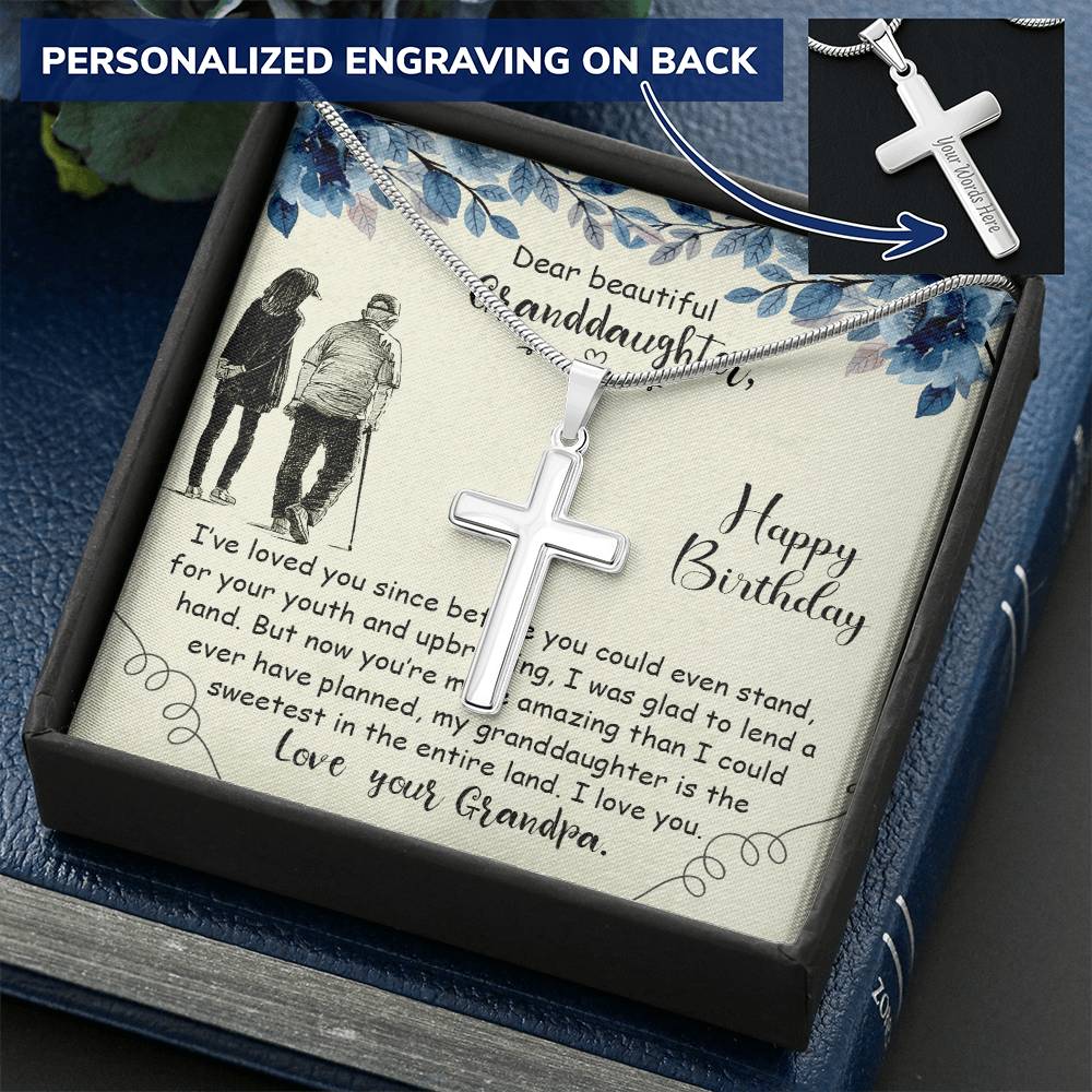 Dear Beautiful Granddaughter Happy Birthday Customize Engraved Cross Necklace