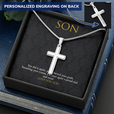 Father Son Graduation Pendant Customize Engraved Cross Necklace