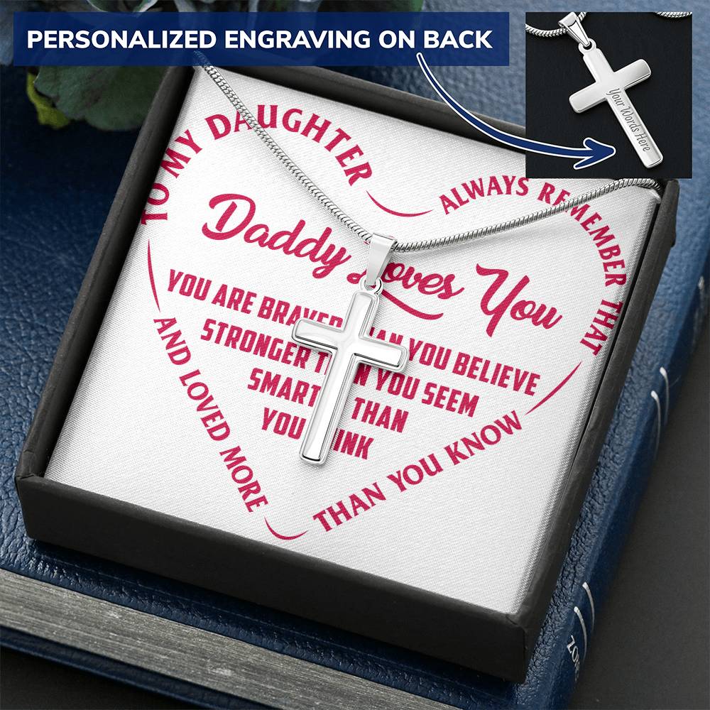 Birthday Gift - Gift For Daughter - Heart Jewelry - To My Daughter - Birthday Present - Customize Engraved Cross Necklace