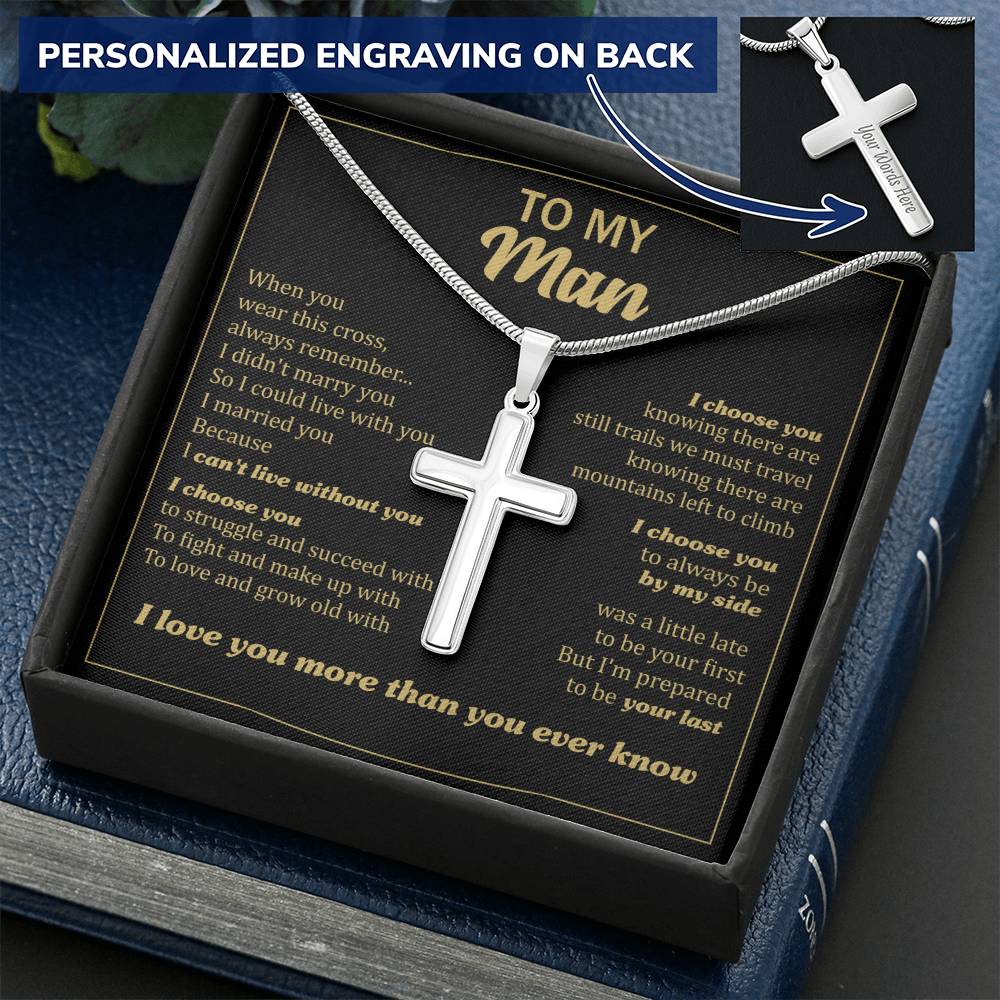 For Your Man - I&#39;d Find You - Cross Customize Engraved Cross Necklace