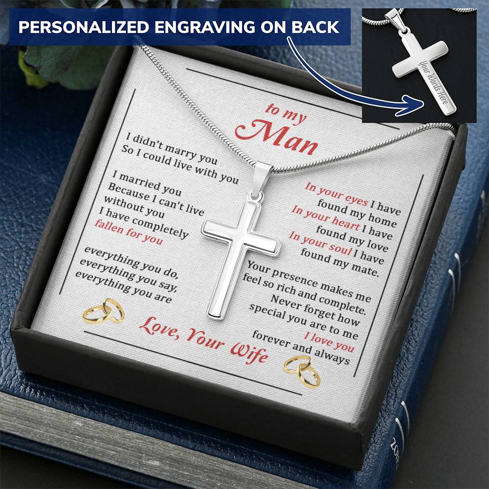 For Your Man - Can&#39;t Live Without You - Cross Customize Engraved Cross Necklace