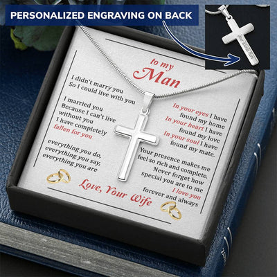 For Your Man - Can't Live Without You - Cross Customize Engraved Cross Necklace