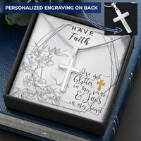 Dad To Son Gifts Cross Necklace Chain Bible Verse - I've Got Glitter In My Veins & Jesus In My Heart Customize Engraved Cross Necklace