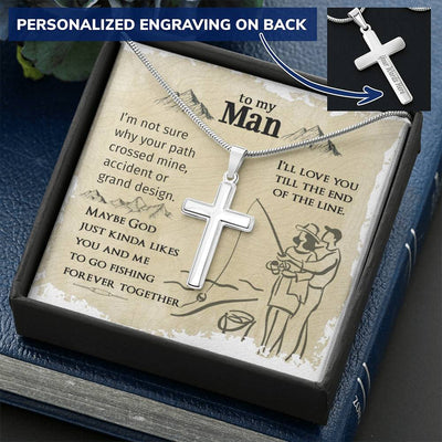 For Your Man - Go Fishing Together Forever - Cross Customize Engraved Cross Necklace