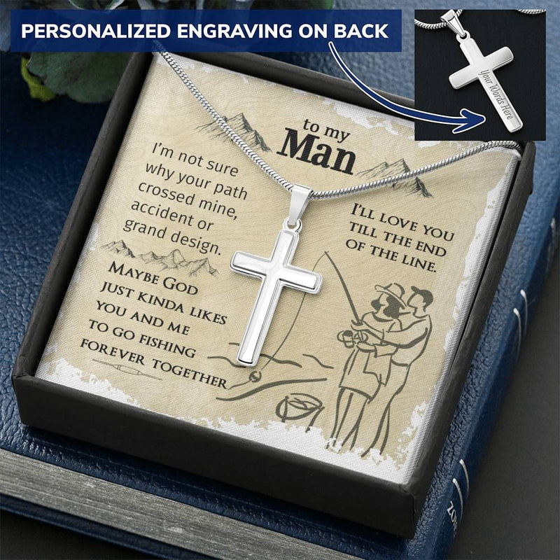 For Your Man - Go Fishing Together Forever - Cross Customize Engraved Cross Necklace