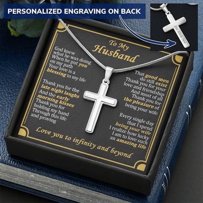 For Husband - Blessing To My Life - Cross Customize Engraved Cross Necklace