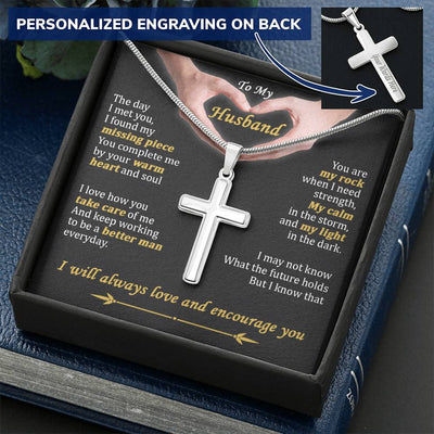 For Husband - Warm Heart - Cross Customize Engraved Cross Necklace