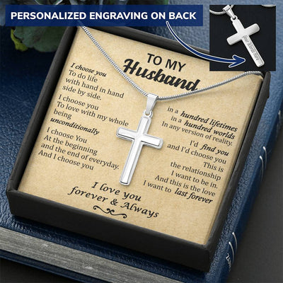 For Husband - Hundred Lifetimes - Cross Customize Engraved Cross Necklace