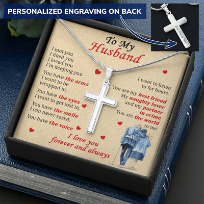 For Husband - My Partner In Crime - Cross Customize Engraved Cross Necklace