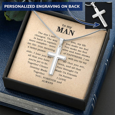 For Your Man - The Day I Met You - Cross Customize Engraved Cross Necklace