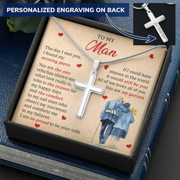 For Your Man - Cheers My Successes - Cross Customize Engraved Cross Necklace