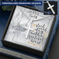 Dad To Son Gifts - Start Each Day With A Grateful Heart Customize Engraved Cross Necklace
