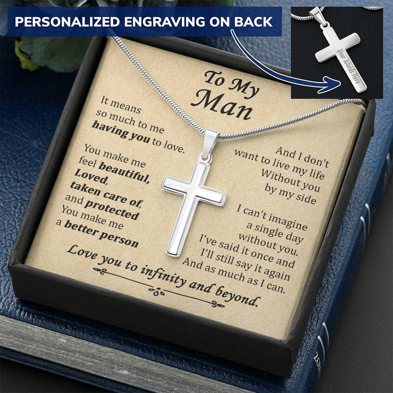 For Your Man - Feel Beautiful - Cross Customize Engraved Cross Necklace