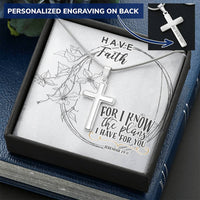 Dad To Son Gifts Cross Necklace Chain Bible Verse - For I Know The Plans I Have For You Customize Engraved Cross Necklace