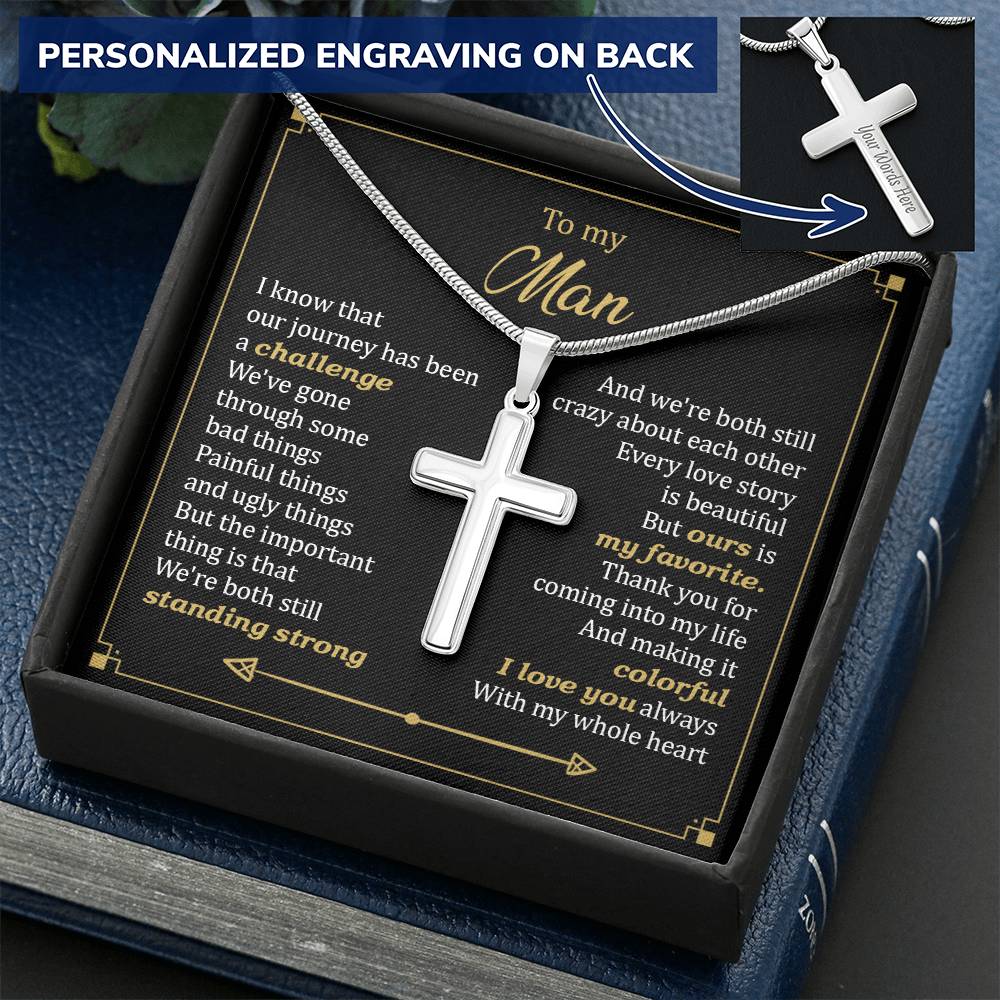For Your Man - Love Story - Cross Customize Engraved Cross Necklace
