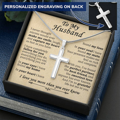 For Husband - Your Heart - Cross Customize Engraved Cross Necklace