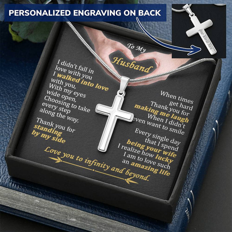 For Husband - When Times Get Hard - Cross Customize Engraved Cross Necklace
