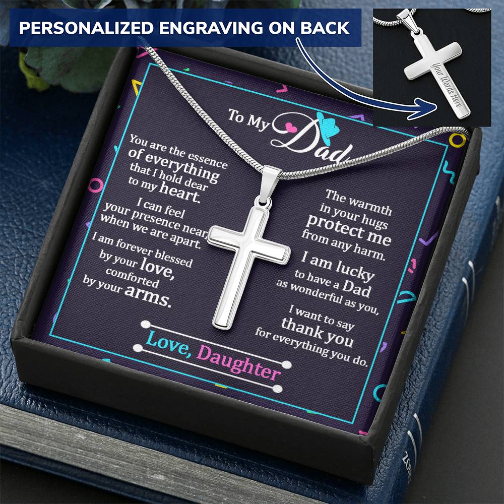 Father's Day Customize Cross Necklace  Dad Quote Gift Design Father Is Everything Customize Engraved Cross Necklace
